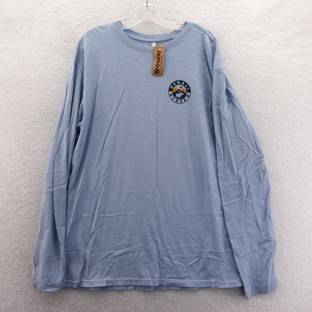 Ouray Shirt Mens Large Denali Alaska Blue Long Sleeve Vintage Wash Moose Graphic